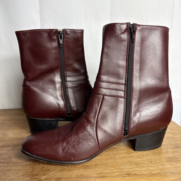 Besserro Ankle Dress Boots Men's 7.5 Goat Leather Dark Red Wine Burgundy Heeled - Picture 5 of 14